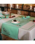 Chemin de table Symphonie des fêtes brodé vert tendre - 45 x 150 cm.