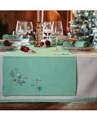 Chemin de table Symphonie des fêtes brodé vert tendre - 45 x 150 cm.