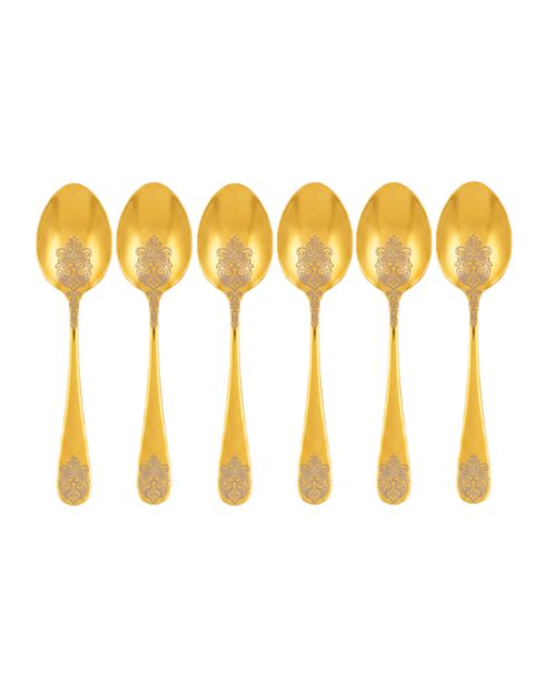 Lot de 6 cuillères à thé dorées brillantes arabesques - 13.6x3x0.25 cm