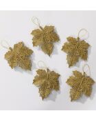 Set di 5 ciondoli Intorno all'abete con foglie dorate glitterate - 11 x H 12,5 cm.