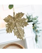 Set di 5 ciondoli Intorno all'abete con foglie dorate glitterate - 11 x H 12,5 cm.