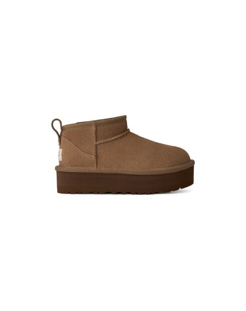 Botines clásicos de piel de color bronce claro con plataforma Ultra Mini
