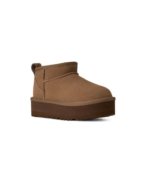 Botines clásicos de piel de color bronce claro con plataforma Ultra Mini