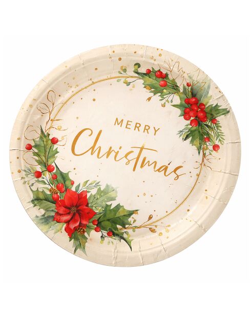 Lot de 5 assiettes jetables motif Noël blanc- 23 cm