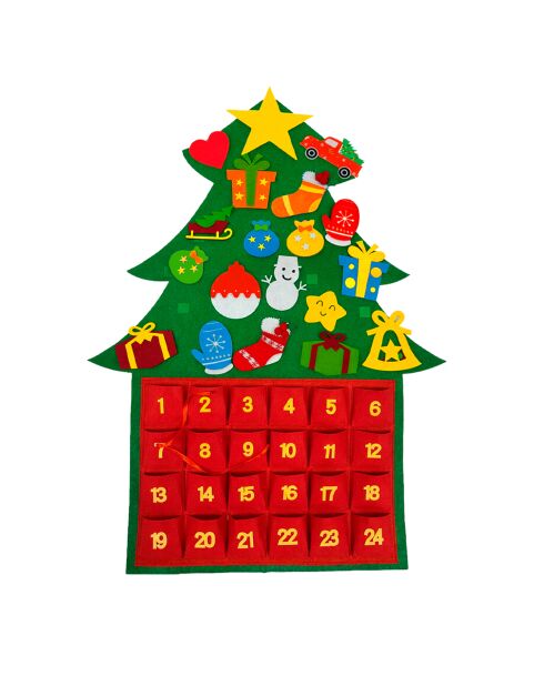 Calendario dell'Avvento con 24 scatole e 20 accessori rossi - 66x2x90 cm