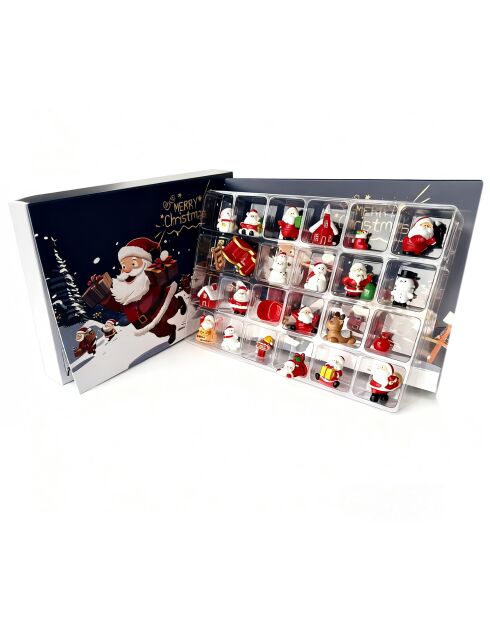 Calendario dell'Avvento con 24 figure natalizie multicolori - 29,5x3,2x20,5 cm