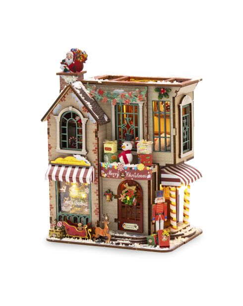 Cabane de Noël Enchantée en bois LED 286 pièces multiocolores - 16x11x19 cm