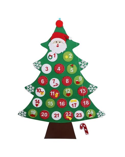 Calendrier de l'Avent Sapin de Noël en peluche vert  - 60x0.5x85 cm