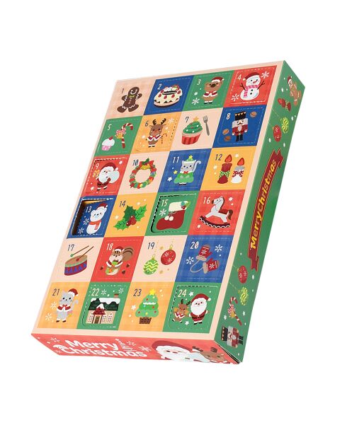 Calendrier de l'Avent avec 24 cases multicolores - 17x4x25 cm