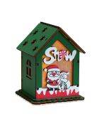 3 piezas de casa colgante de Papá Noel en madera verde - 7,5x10x7,5 cm