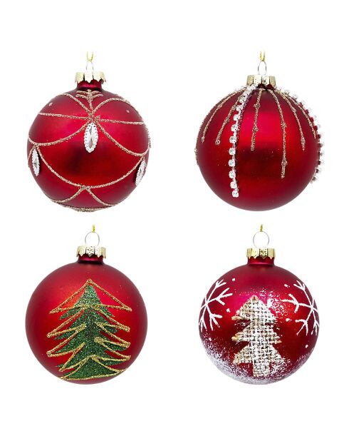 Lot de 4 boules e noel rouges - 8 cm