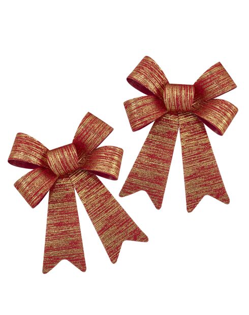 Lot de deux nœuds décoratifs à paillettes marron  - 15x2x16 cm