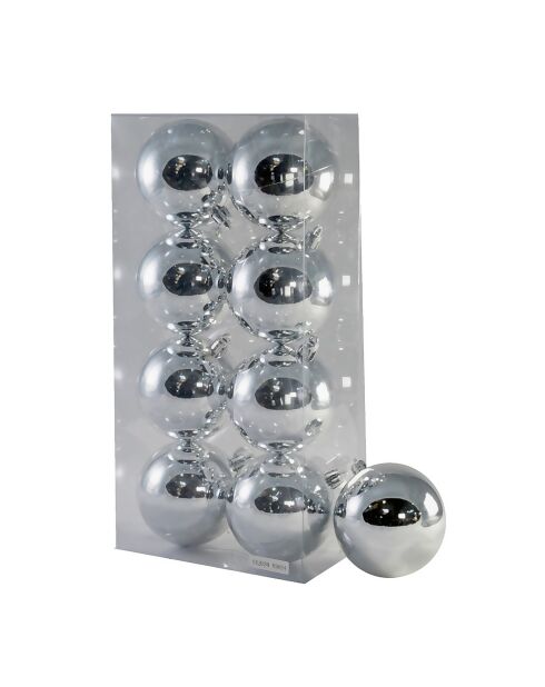 Lot de 8 boules de Noël argentées brillantes - 7 cm