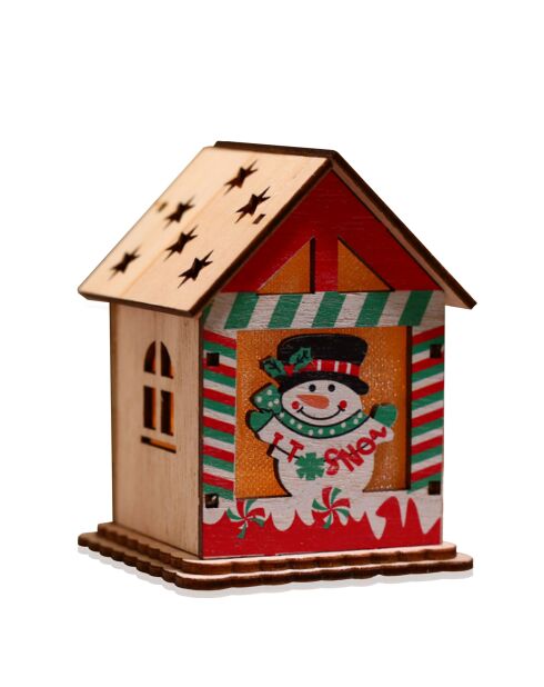 Casa delle bambole da appendere in legno con neve beige - 7,5x10x7,5 cm