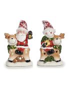 Lot de 2 figurines  Père Noël et bonhomme de neige rouge  - 13x8x22.5 cm