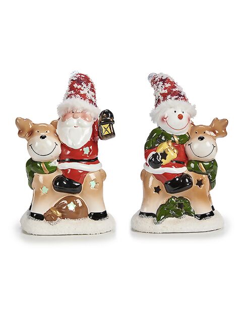 Set di 2 figure di Babbo Natale e pupazzo di neve rosso - 13x8x22,5 cm