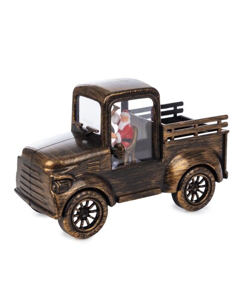 Furgone da trasporto Babbo Natale con illuminazione a LED marrone - 16x7,5x10 cm