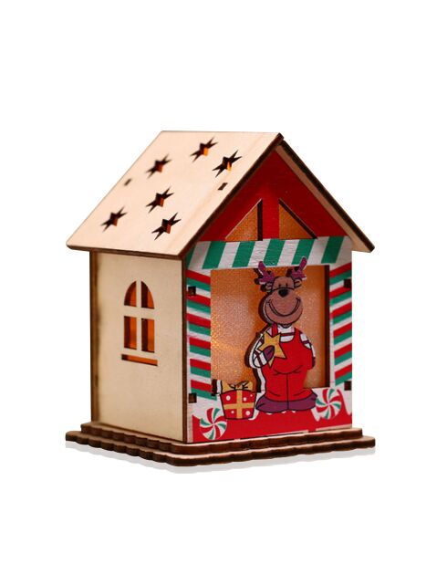 Hangend houten huis voor rendieren beige - 7,5x10x7,5 cm
