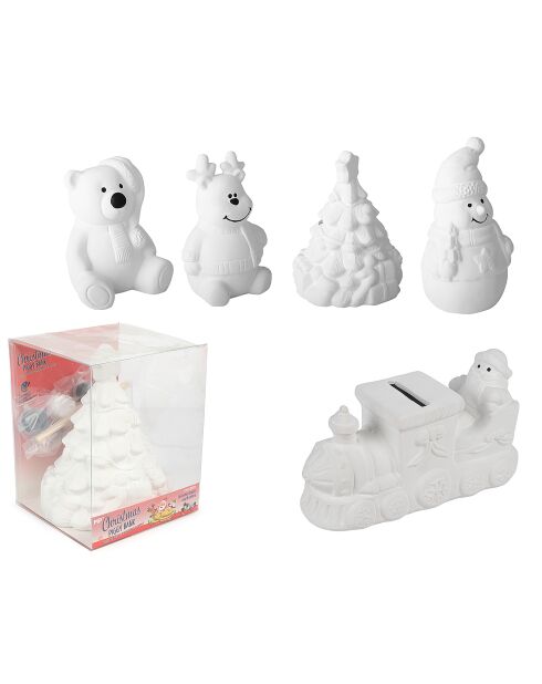 Lot de 6 tirelires de Noël en céramique à peindre blanche