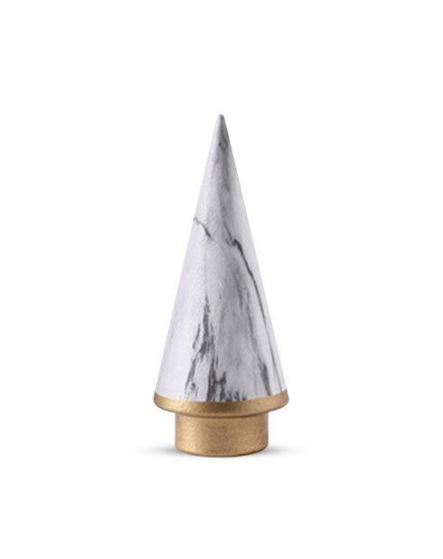 Figurine décorative de sapin de Noël en marbre de luxe blanc - 9x9x21 cm