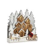 Houten dorpsfiguur met witte slee - 43x6x44,5 cm