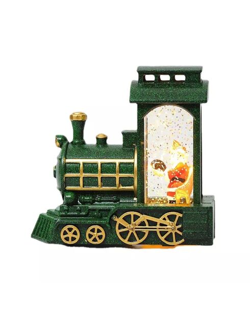 Père Noël en train avec lumière LED vert foncé - 12.5x6x12 cm