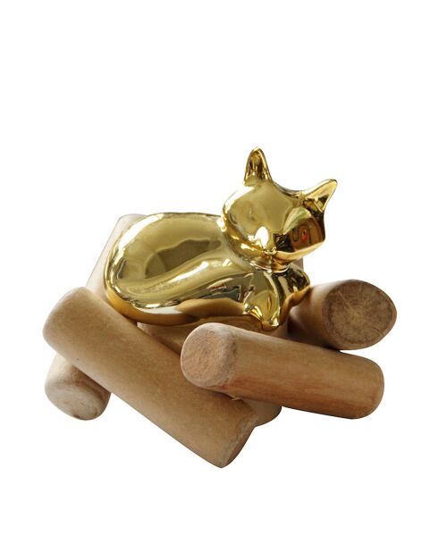 Figurine décorative en céramique renard endormi doré - 11x11x9.5 cm