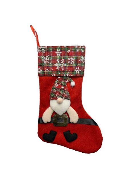 Chaussette de Noël à lutin rouge - 16x35 cm.