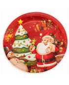 Lot de 5 paquets de 6 assiettes jetables motif Noël rouge - 23 cm