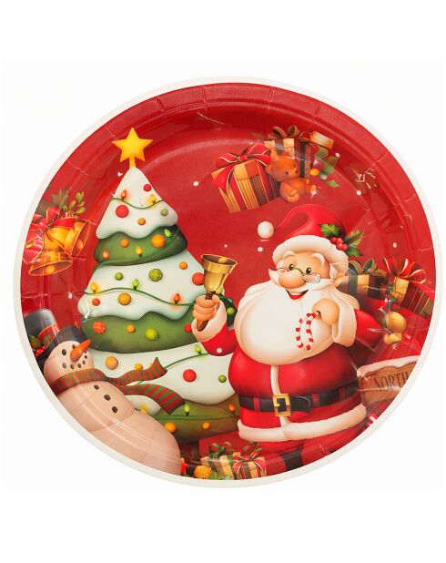 Lot de 5 paquets de 6 assiettes jetables motif Noël rouge - 23 cm
