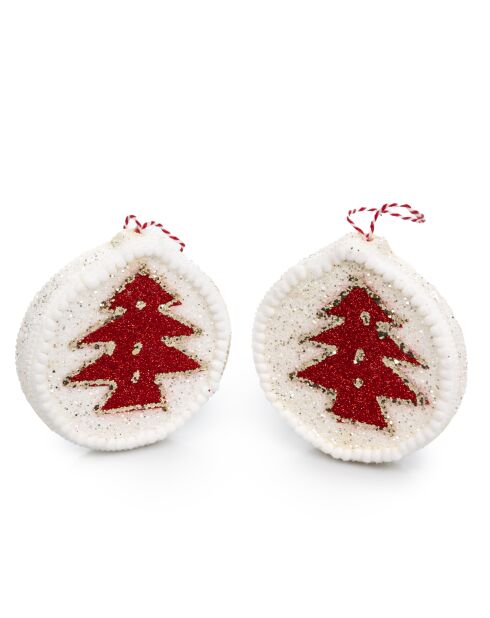 Lot de 2 pendentifs sapin de Noël en mousse à paillettes  - 13x3x23 cm