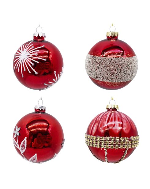 lot de 4 boules de Noël rouges - 8 cm