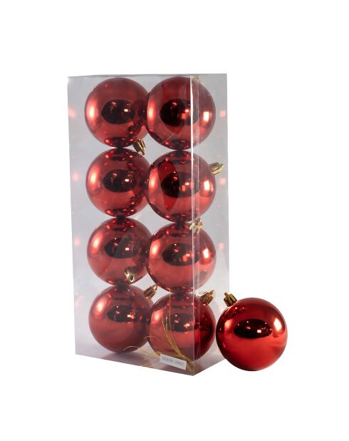 Lot de 8 boules de Noël rouge vif - 7 cm