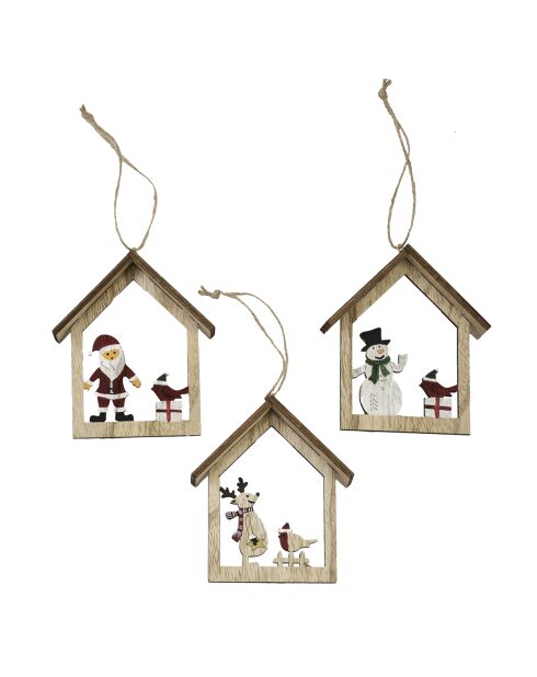 Maison suspendue avec motif de Noël aléatoire multicolores - 9.5x1x14.7 cm