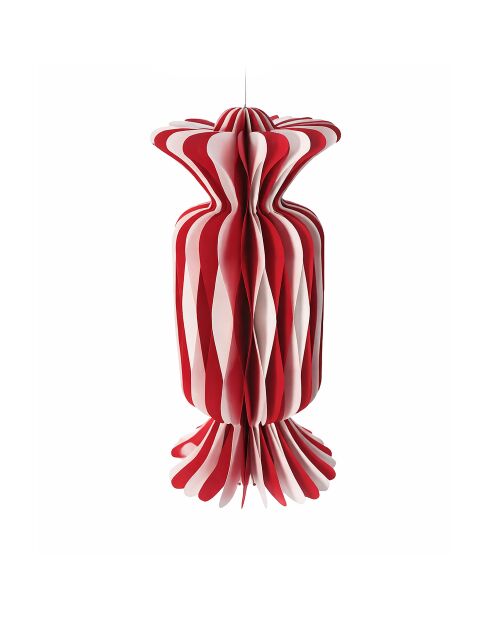 Lot de 6 décorations alvéolées en papier motif bonbons de Noël rouge et blanc- 30x15 cm