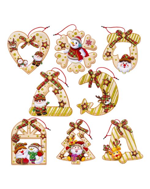 Lot de 2 décorations de Noël à 8 modèles aléatoires multicolores - 27x2x28 cm