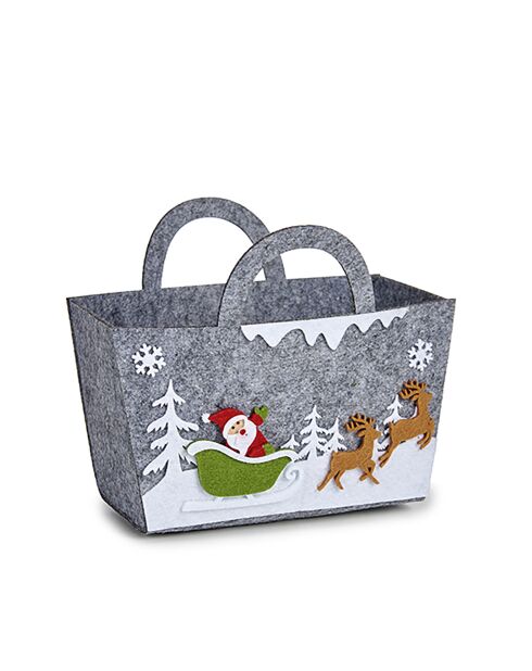 Cesto decorativo natalizio con manico grigio - 21,5x10x18 cm