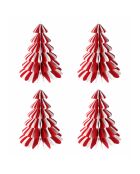 Set di 4 alberi di Natale in carta rossa e bianca - 10x8,8 cm