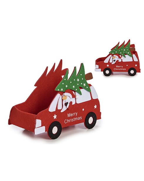 Cestino decorativo a forma di auto per Natale rosso - 20,5x10,5x15,5 cm