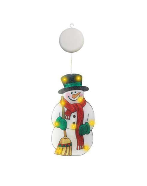 Décoration de Noël cristal adhésif LED bonhomme de neige blanc - 25x2x13.3 cm
