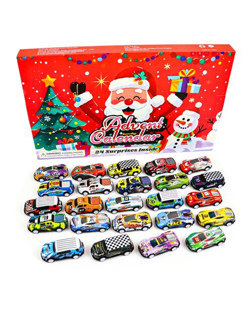 Calendario dell'Avvento 24 figure multicolori di auto da corsa - 37x3,5x23 cm