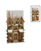 Maison de Noël Sibérie en bois naturel. 20 lumières  marron – 35x9x60 cm