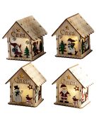 Maison décorative en bois  avec éclairage LED beige  - 9.5x8x11 cm
