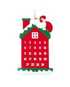 Calendario dell'Avvento con disegno della casa. caminetto e Babbo Natale rosso - 35x0,5x59 cm