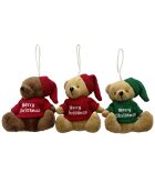 Set di 3 ciondoli a forma di orsetto multicolore «Merry Christmas» con jersey - 10 cm