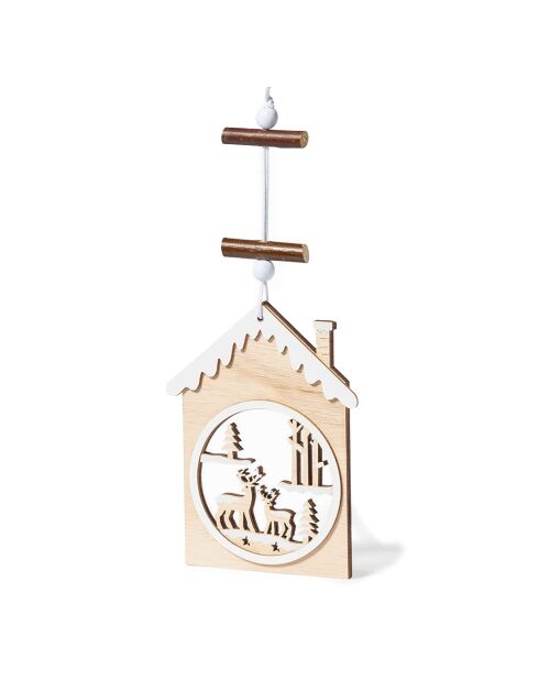 Ornement de Noël romain avec motif renne en bois naturel - 9.5x0.6x12 cm