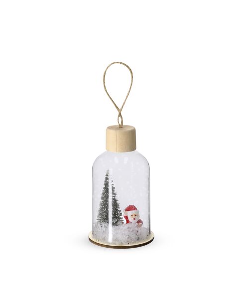 Glazen ornament van Babek met natuurlijke houten basis - 6x6x10 cm