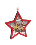 Décoration de Noël suspendue en bois avec lumières LED Étoile rouge - 8.5x1x8.5 cm