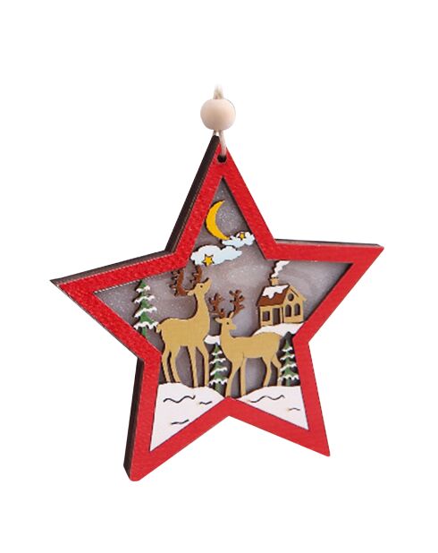 Décoration de Noël suspendue en bois avec lumières LED Étoile rouge - 8.5x1x8.5 cm