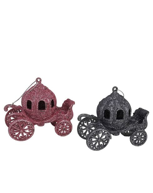 Lot de 2 pendentifs pailletés en forme de carrosse multicolores